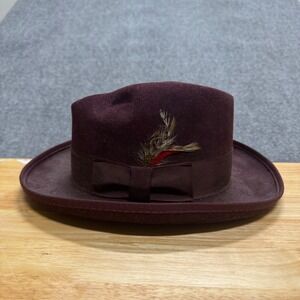 1hatquarters fedora hat Men's L 100% wool felt burgundy